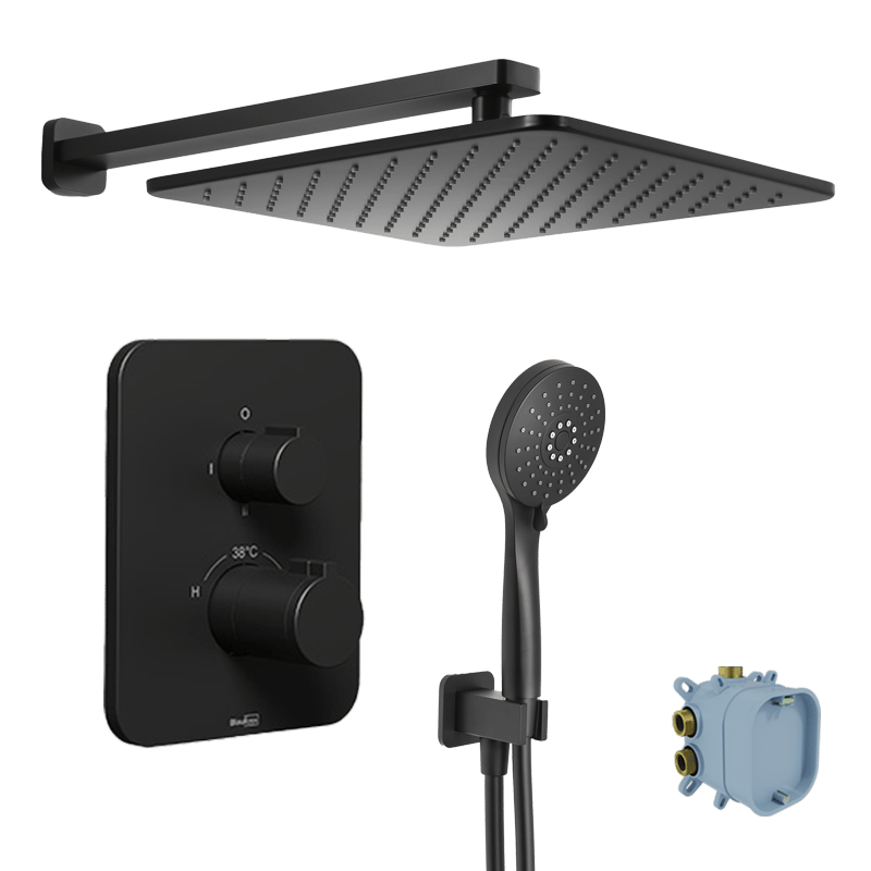 Blaufoss Smartbox Softline set de douche pluie encastré robinet thermostatique Noir Mat