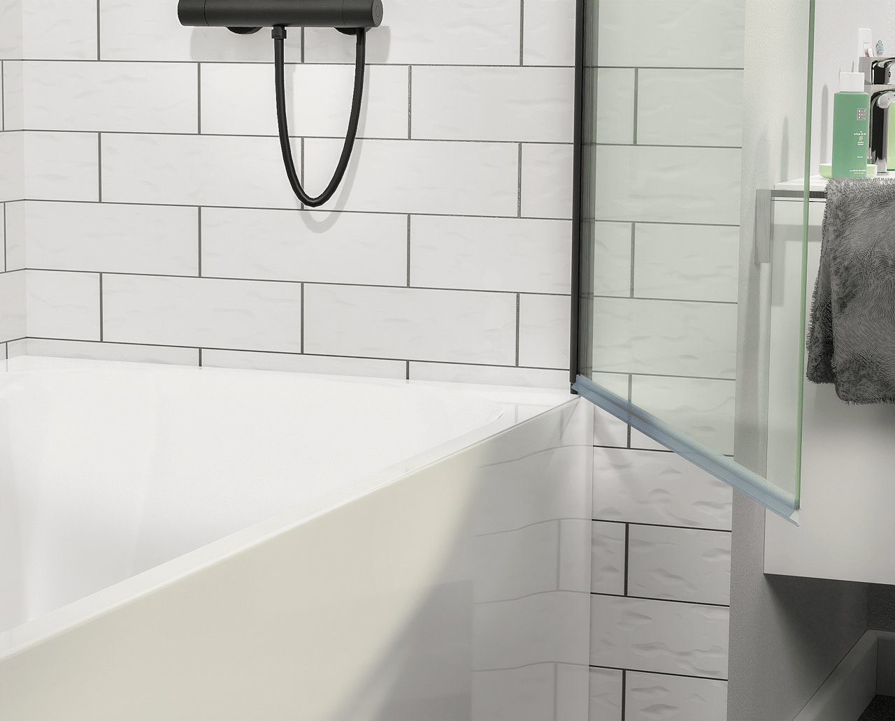 Linie Milos enkele badwand 85 cm met mat zwarte profiel