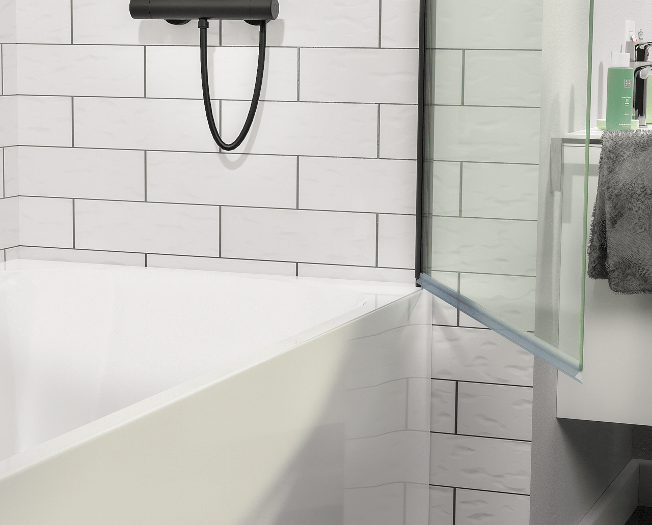 Linie Milos Badewannenaufsatz: 85 cm, Schwarzes Profil