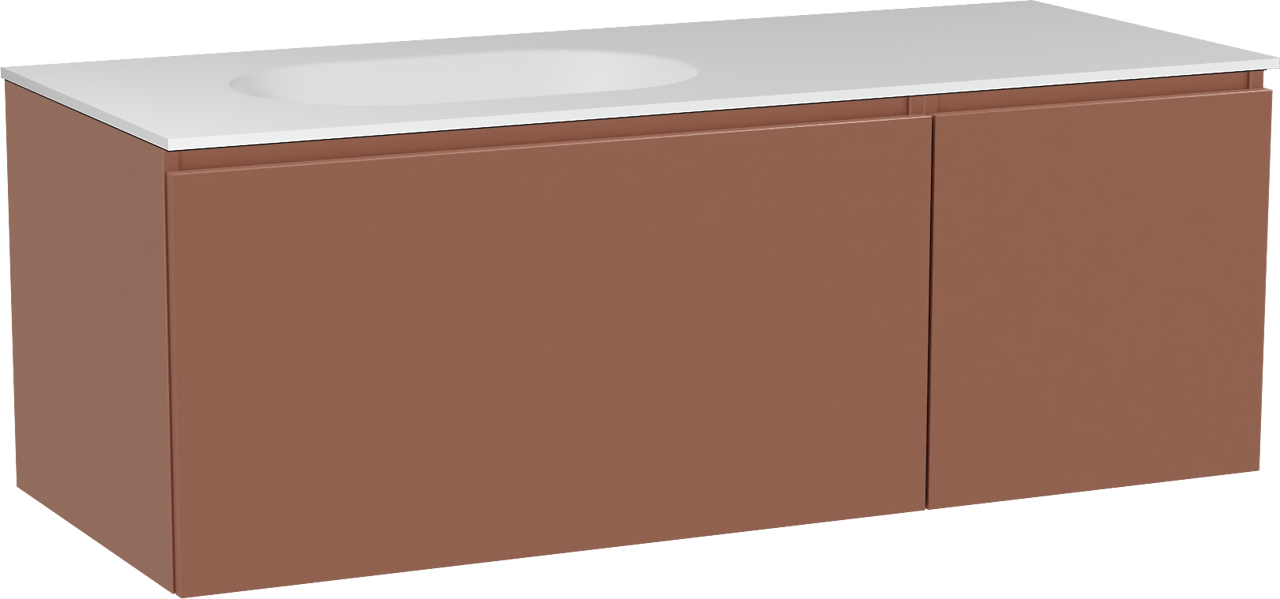 Balmani Sfera hängendes Möbelstück Set: 135 x 55 cm, Cotto, mit Tablo Oval Waschtisch links, Solid Surface Weiß matt