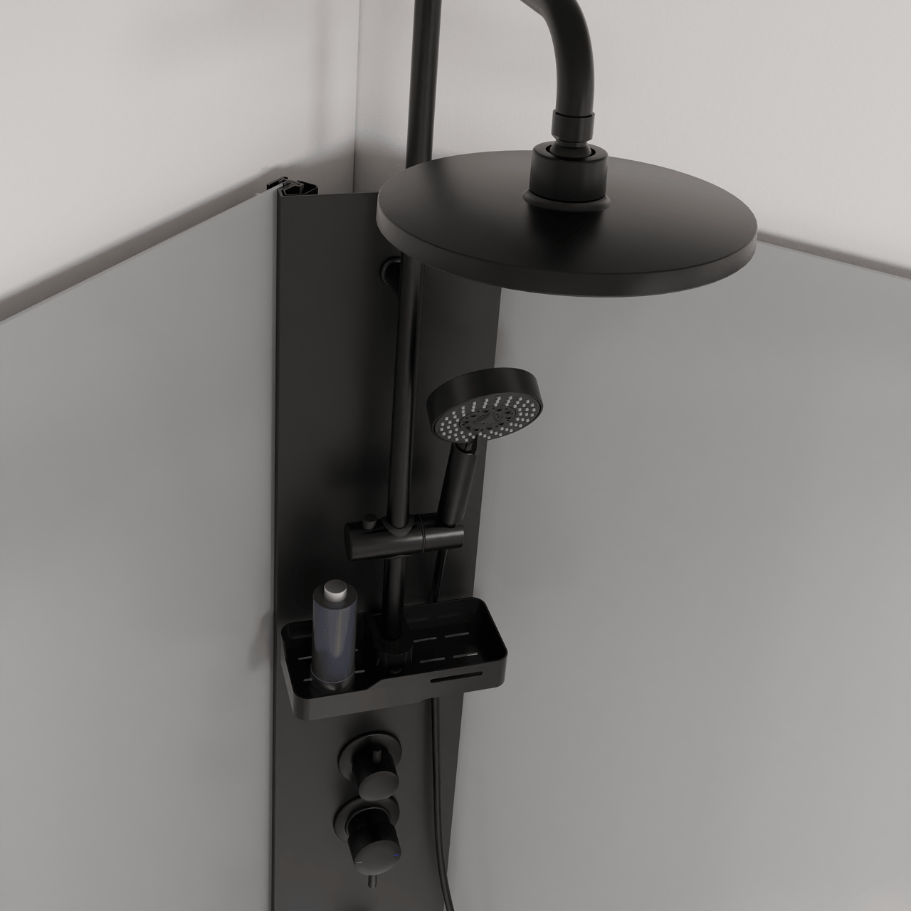 Linie Salta cabine de douche avec portes coulissantes 80 x 80 cm verre transparent profil noir avec robinet