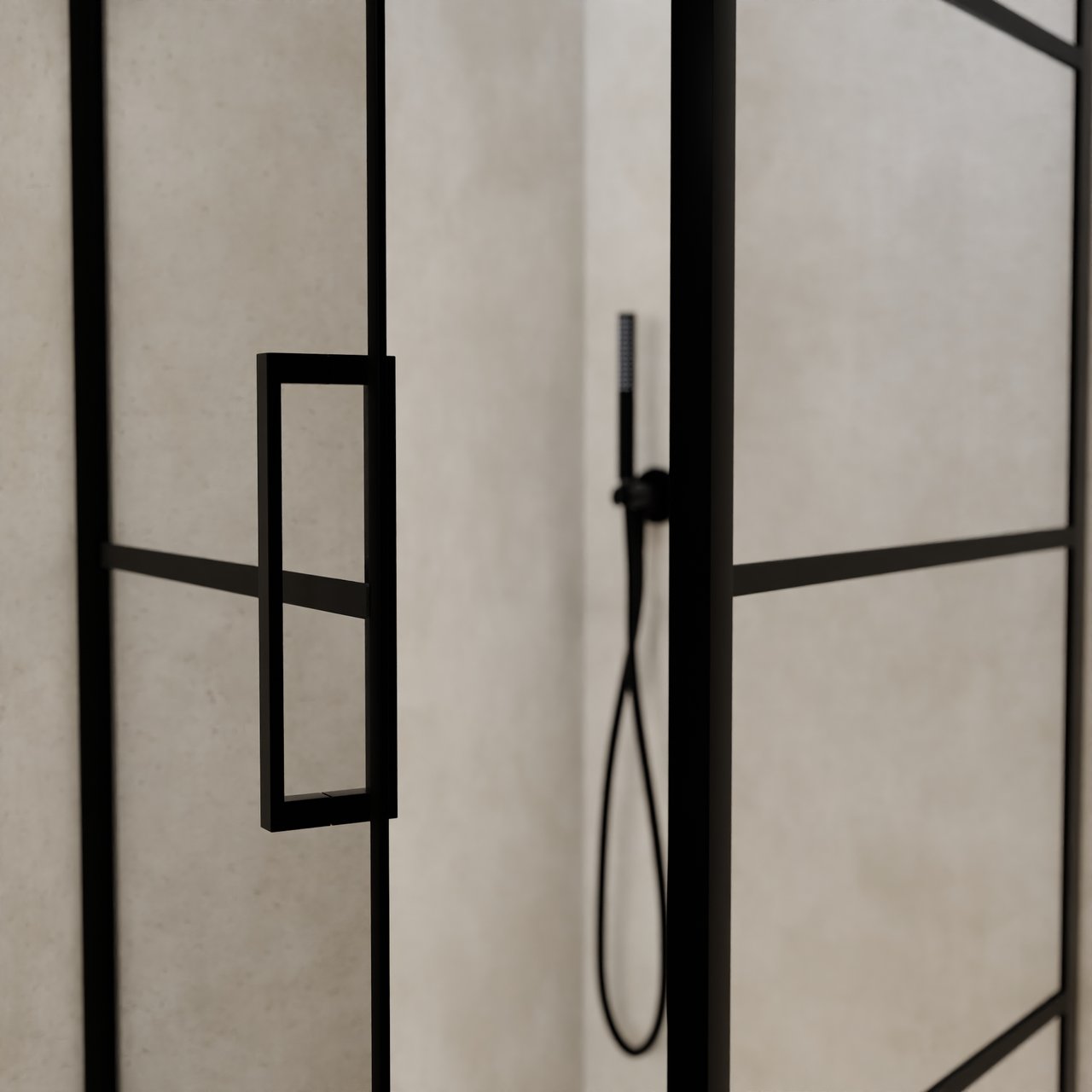 Balmani Senses Design douchehoek met linkse draaideur en vaste zijwand, 90 x 90 cm, Lined, Zwarte profielen