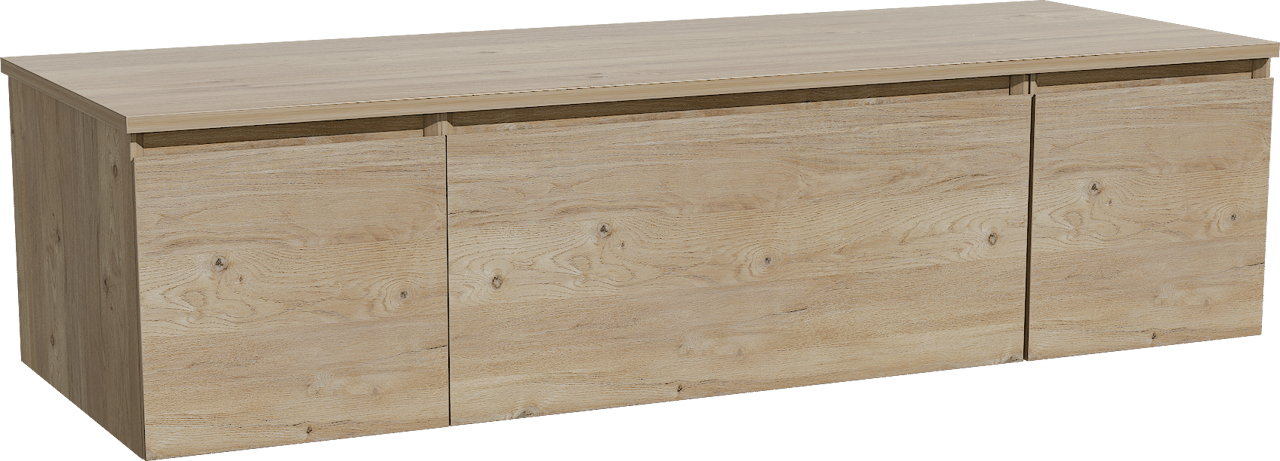 Storke Edge zwevend badmeubel 145 x 52 cm ruw eiken met Panton enkel of dubbel wastafelblad in melamine ruw eiken