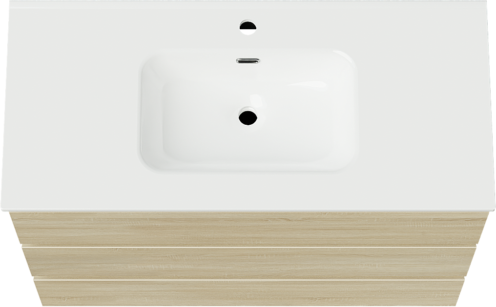 Linie Lado staand badmeubel 100 x 46 cm wit eiken met Baro enkele wastafel in porselein hoogglans wit