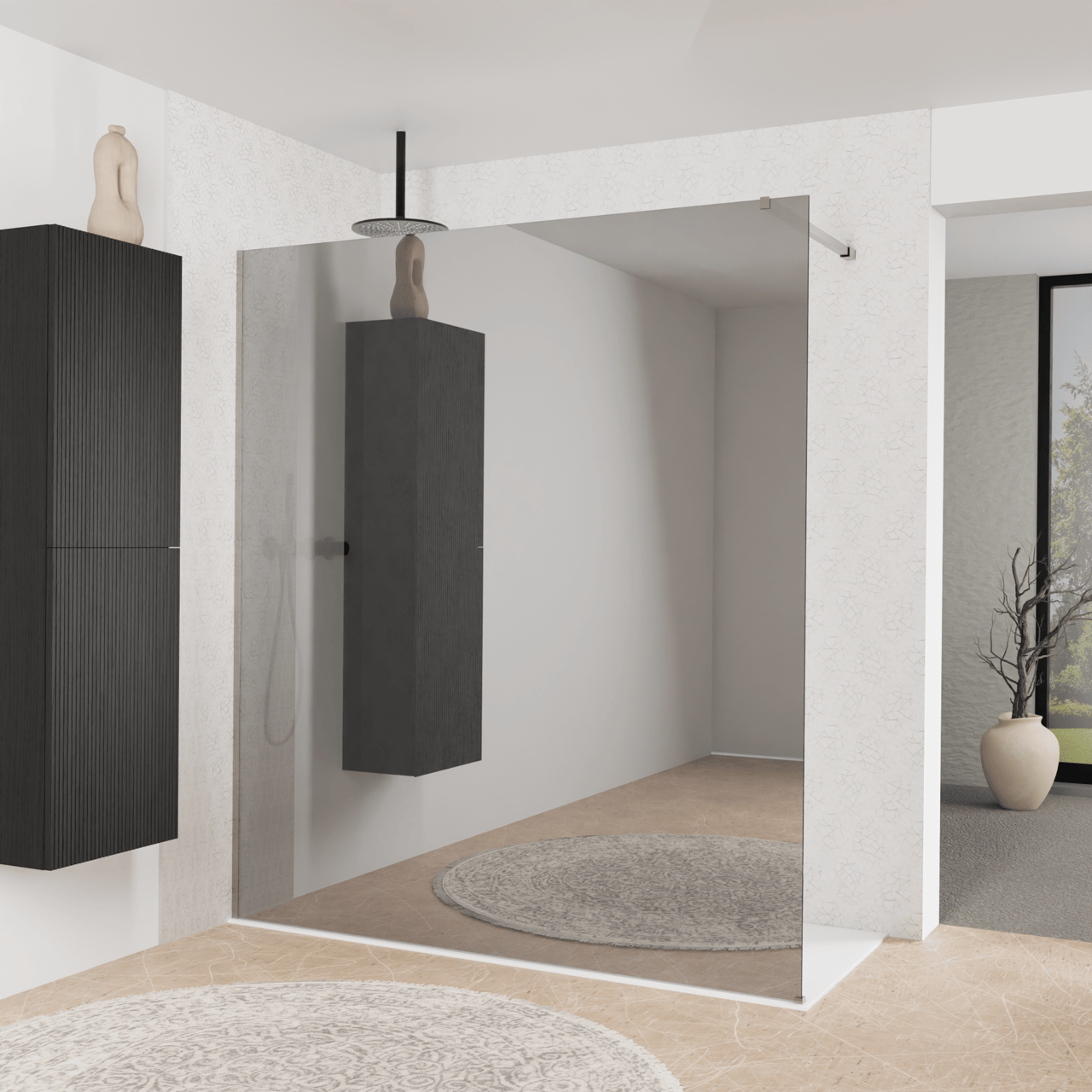 Balmani Modular douche à l'italienne: 180 x 200 cm, Miroir Reflex, Profil Brushed Inox