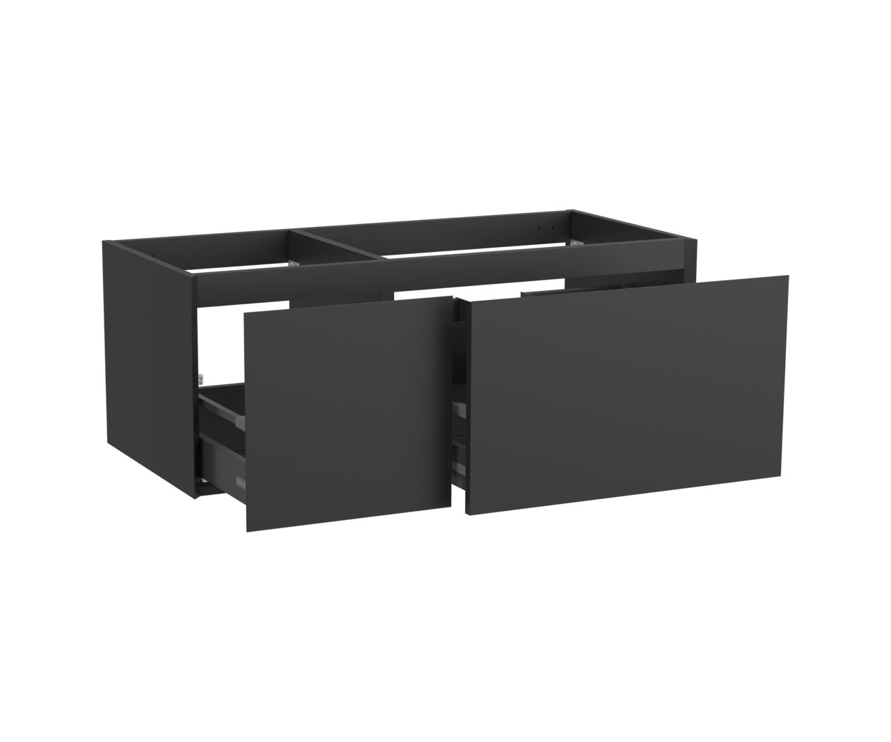 Balmani Idra hängender Waschbeckenunterschrank: 120 x 55 cm, asymmetrisch rechts, Schwarz matt, 4 Schubladen
