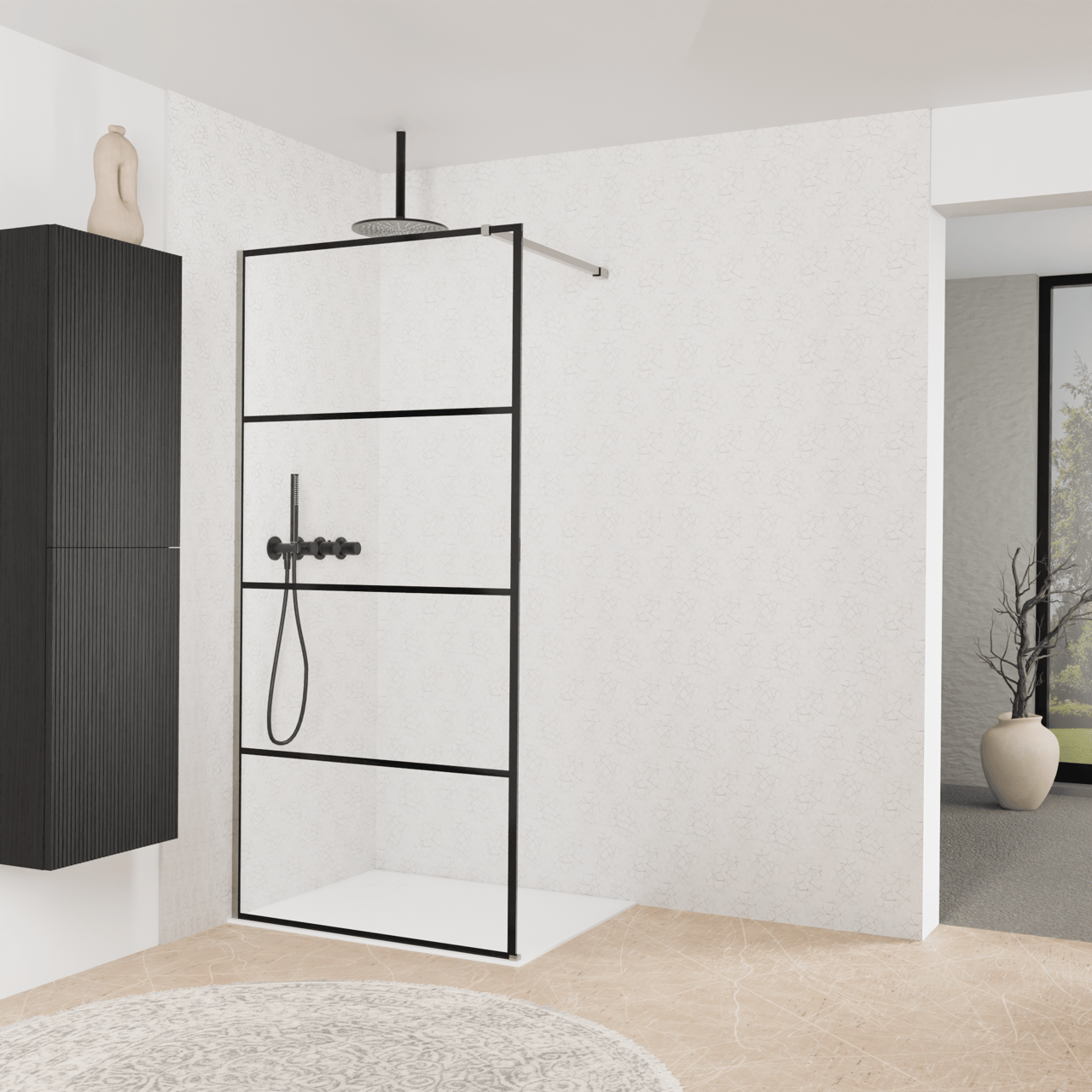 Balmani Modular Walk-In Dusche: 100 x 200 cm, Lined, Profil Brushed Inox