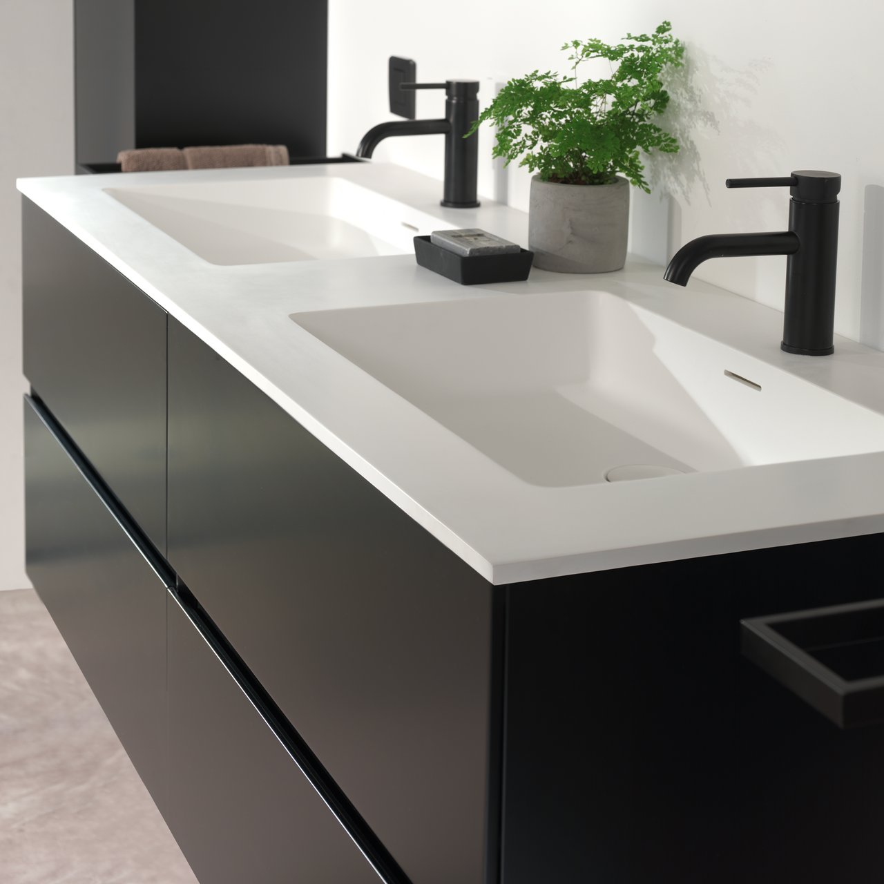 Storke Mata Doppelwaschtisch, Solid Surface matt, 150 x 52 cm