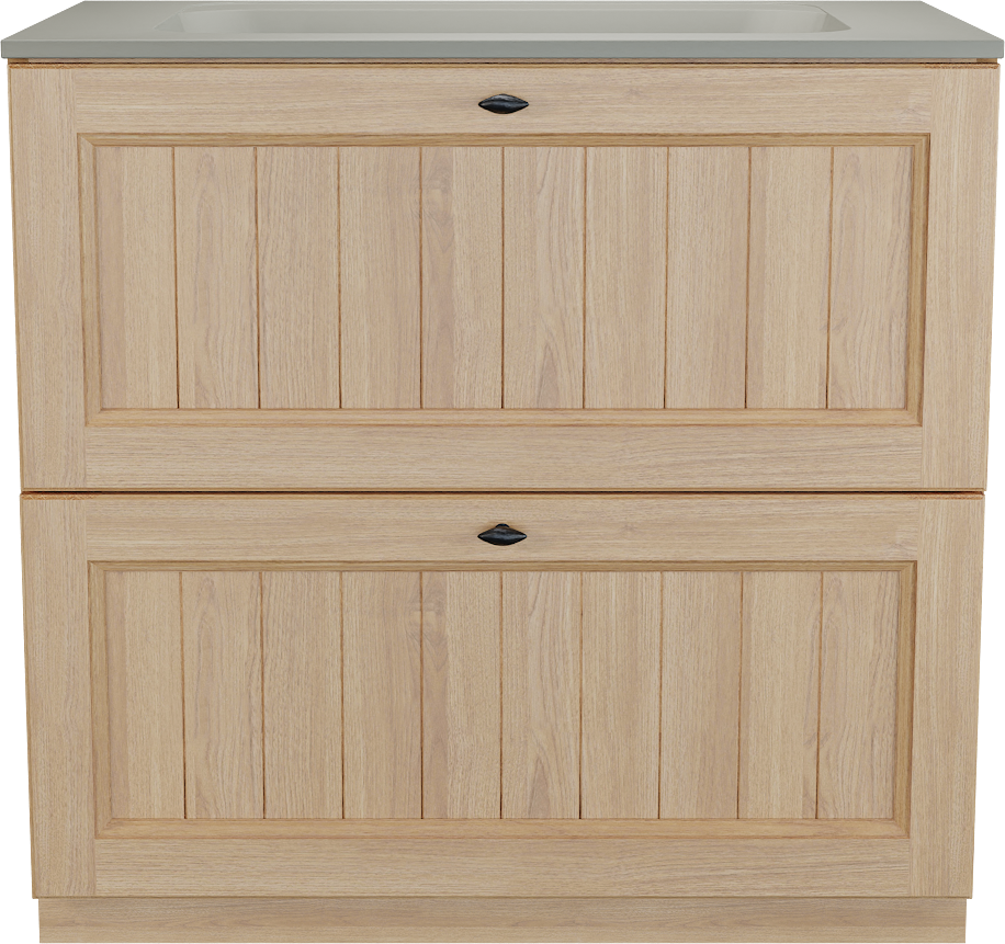 Balmani Lemon staand badkamermeubel 90 x 55 cm, fineer natuur eik met Tablo Strada enkele wastafel in zijdegrijs