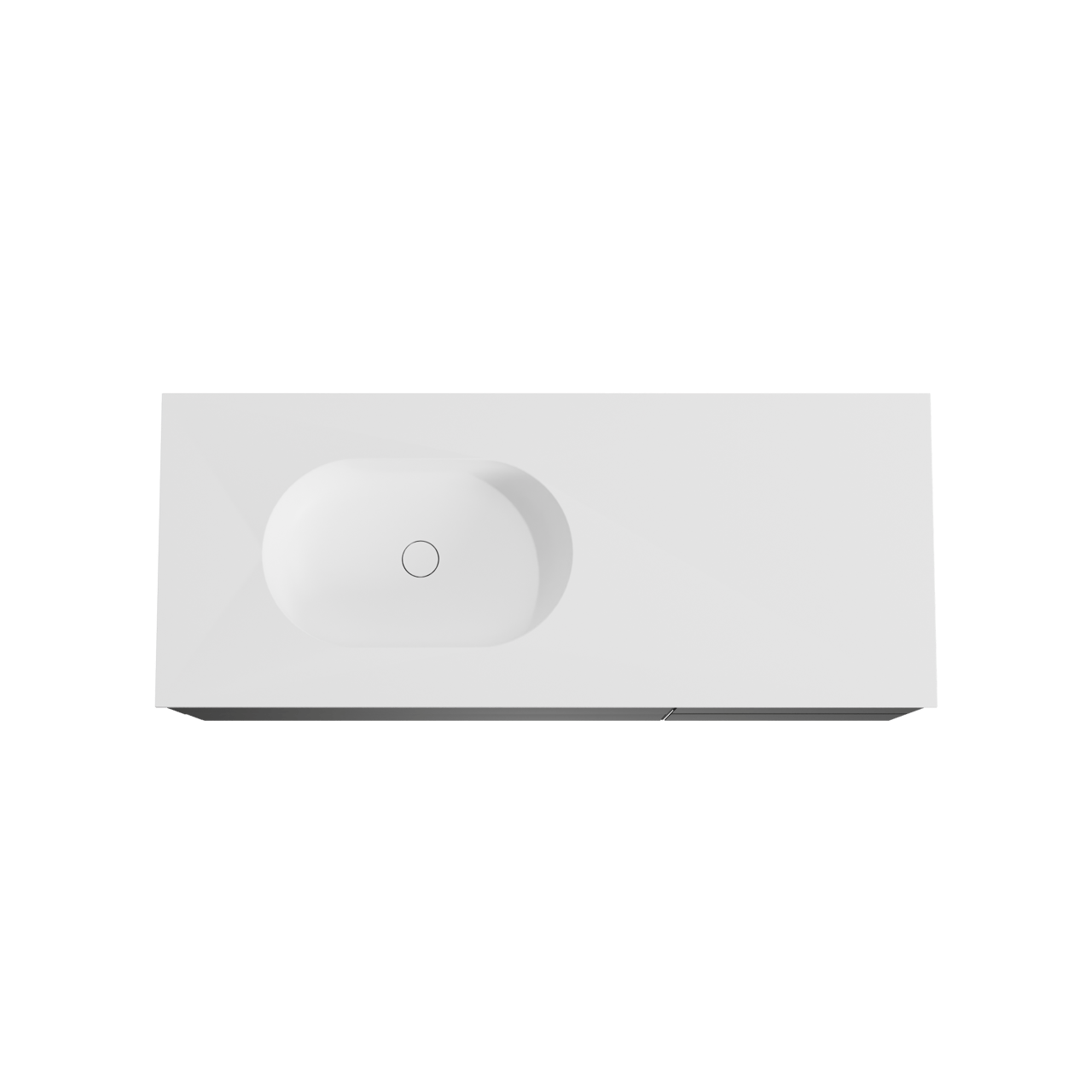 Balmani Mitra hängendes Möbelstück Set: 135 x 55 cm, Schwarz matt, mit Tablo Oval Waschtisch links, Solid Surface Weiß matt