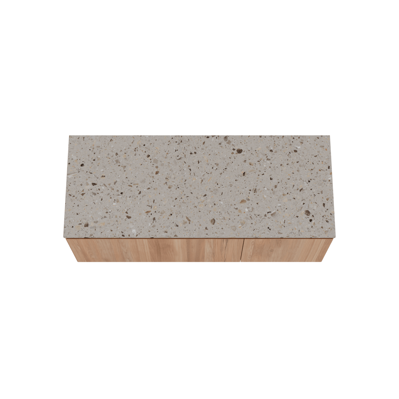 Balmani Idra zwevend badkamermeubel 135 x 55 cm teak met Stretto enkel of dubbel tablet in terrazzo greige terrazzo