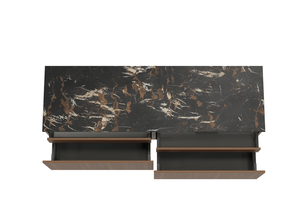 Balmani Sfera meuble salle de bains suspendu 180 x 55 cm noyer américain avec Stretto tablette simple ou double en marbre portoro gold