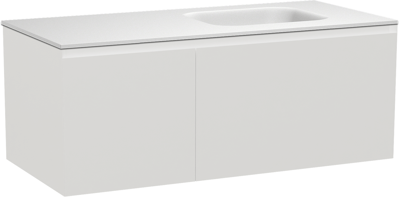 Balmani Idra meuble salle de bains suspendu 120 x 55 cm blanc mat avec Tablo Arcato plan vasque asymétrique à droite en solid surface blanc mat