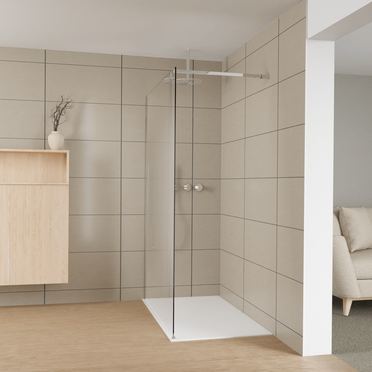 Balmani Modular Walk-In Dusche: 140 x 200 cm, Permafrost, inklusive Coating, Profil Chrom glänzend