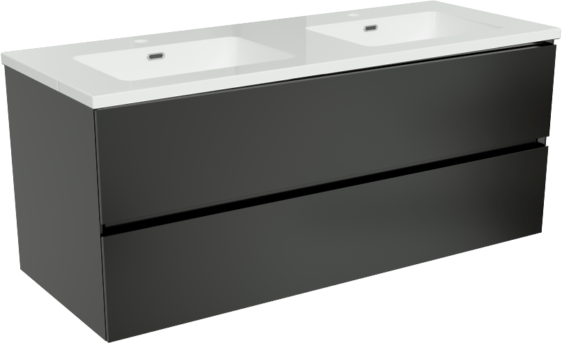 Storke Edge meuble salle de bains suspendu 120 x 46 cm noir mat avec Diva double vasque en marbre composite blanc brillant