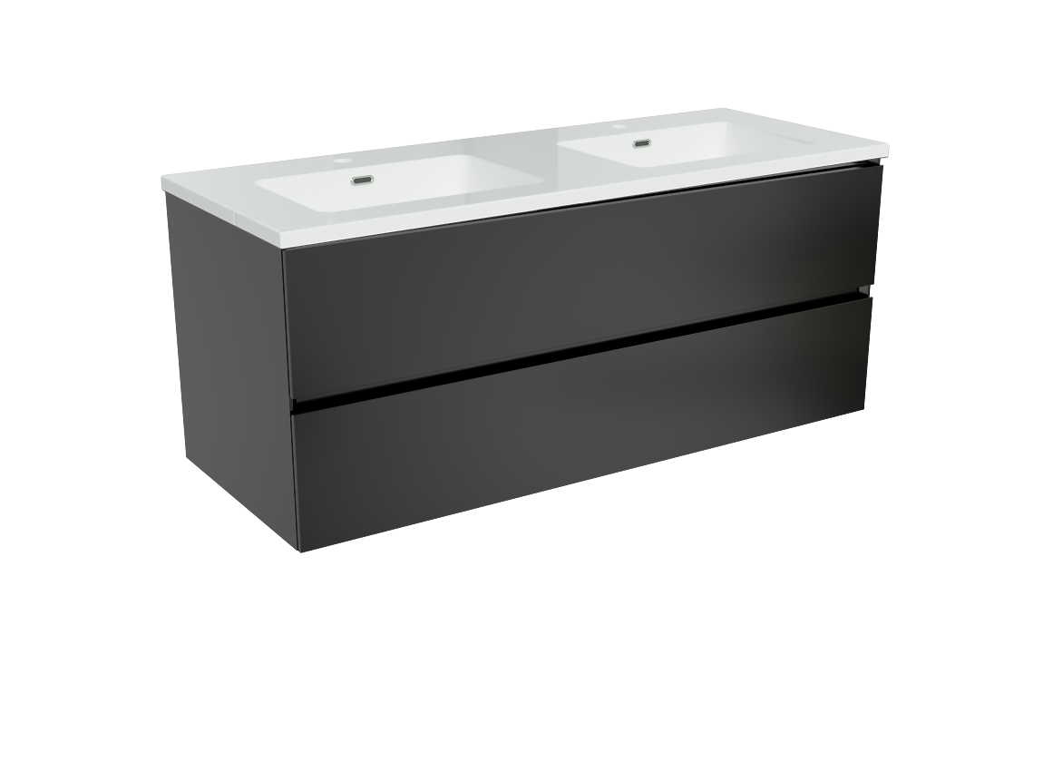 Storke Edge meuble salle de bains suspendu 120 x 46 cm noir mat avec Diva double vasque en marbre composite blanc brillant