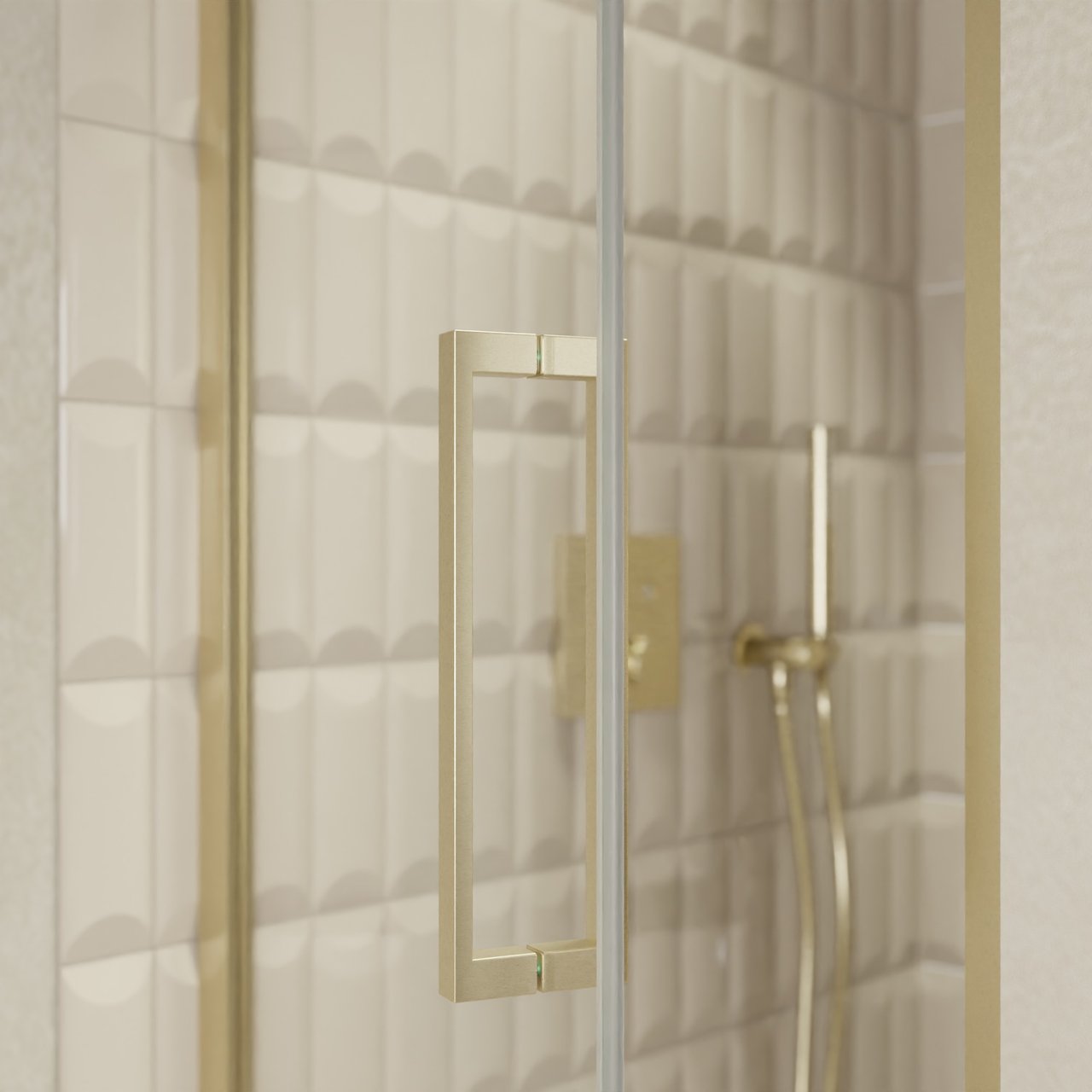 Balmani Senses Design Dusche Drehtür, Links, 90 cm x 210 cm, Klarglas, Profil Brushed Champagner Gold