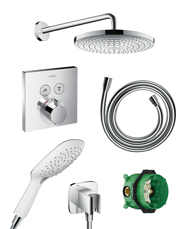 Hansgrohe Showerselect S Duschsystem: Unterputz, inkl. Thermostat-Duscharmatur, inkl. Duschkopf, Ø30cm, Chrom Glänzend