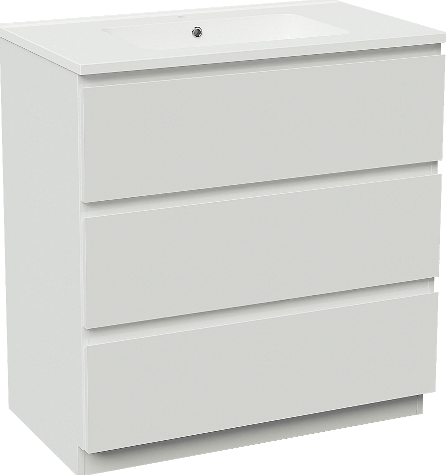 Linie Lado staand badmeubel 80 x 46 cm hoogglans wit met Vano enkele wastafel in composietmarmer hoogglans wit