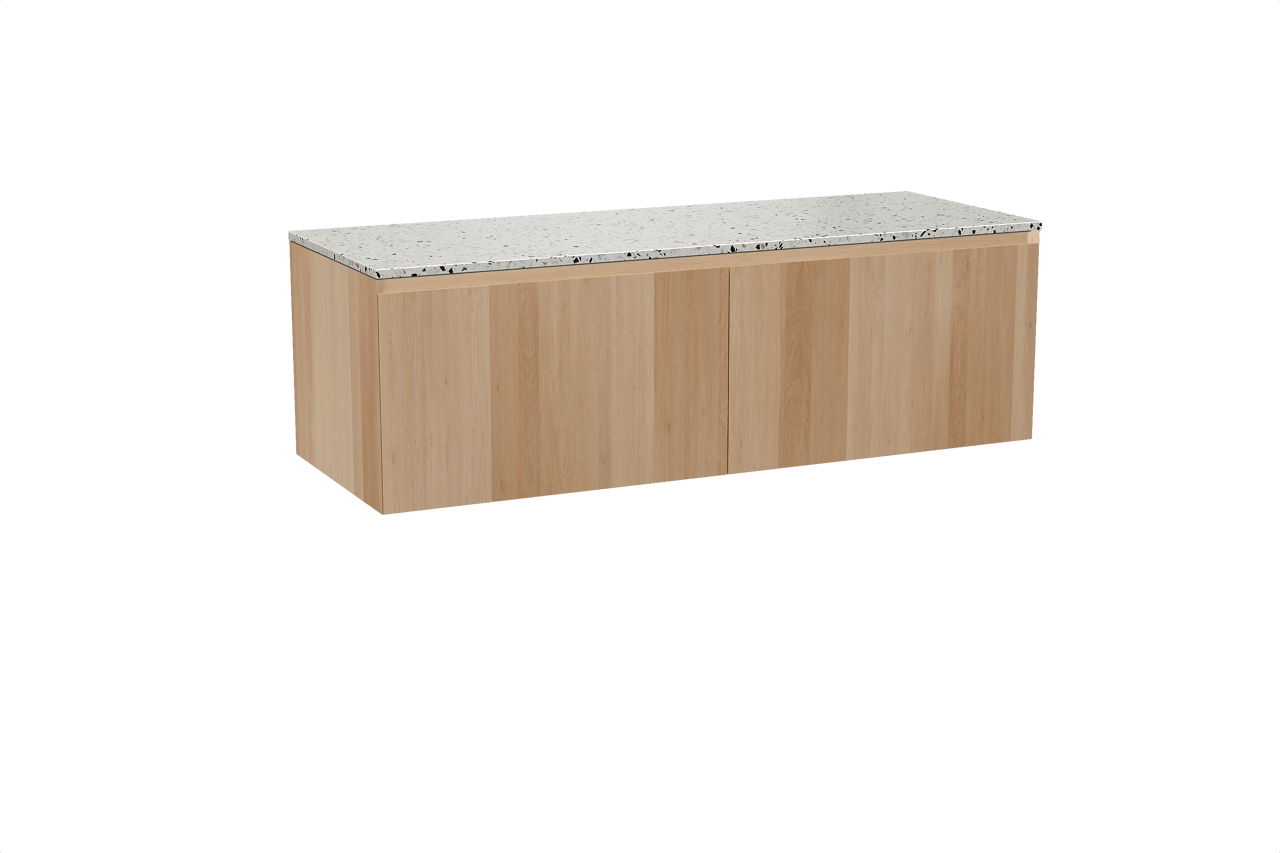 Balmani Idra meuble salle de bains suspendu 150 x 55 cm chêne naturel avec Stretto tablette simple ou double en blanc/noir mat terrazzo