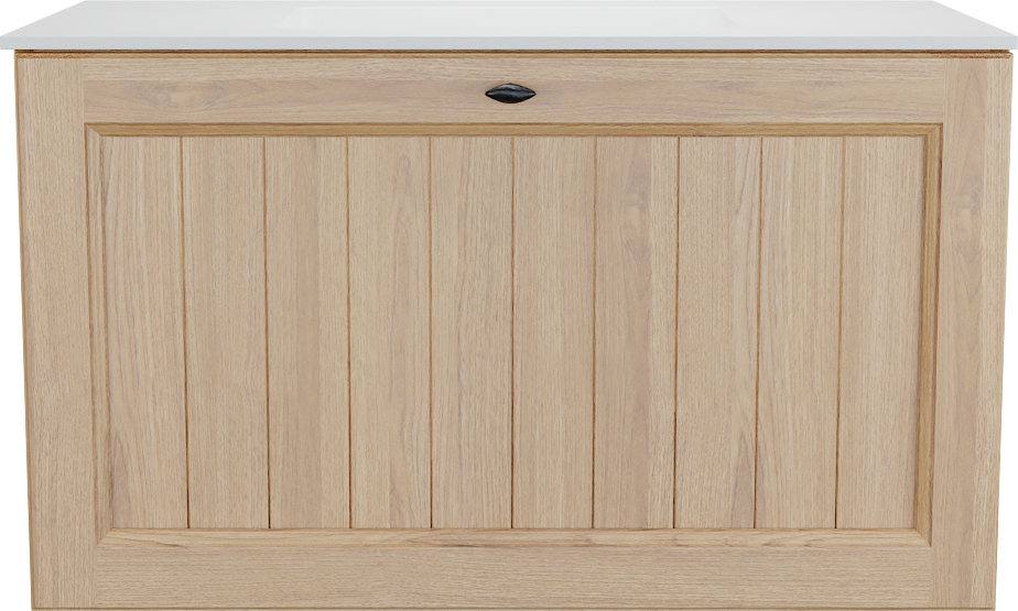 Balmani Lemon zwevend badkamermeubel 90 x 55 cm, fineer natuur eik met Tablo Stretto enkele wastafel in mat wit