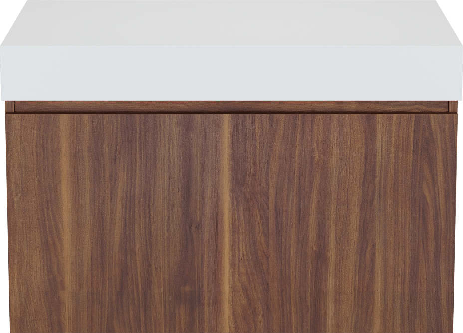 Balmani Sfera meuble salle de bains suspendu 90 x 55 cm noyer américain avec Dominus tablette simple en solid surface blanc mat