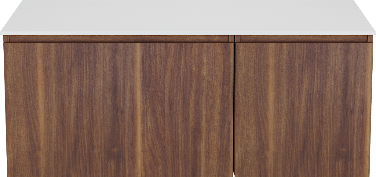 Balmani Sfera zwevend badkamermeubel 120 x 55 cm amerikaanse notelaar met Stretto enkel of dubbel tablet in solid surface mat wit