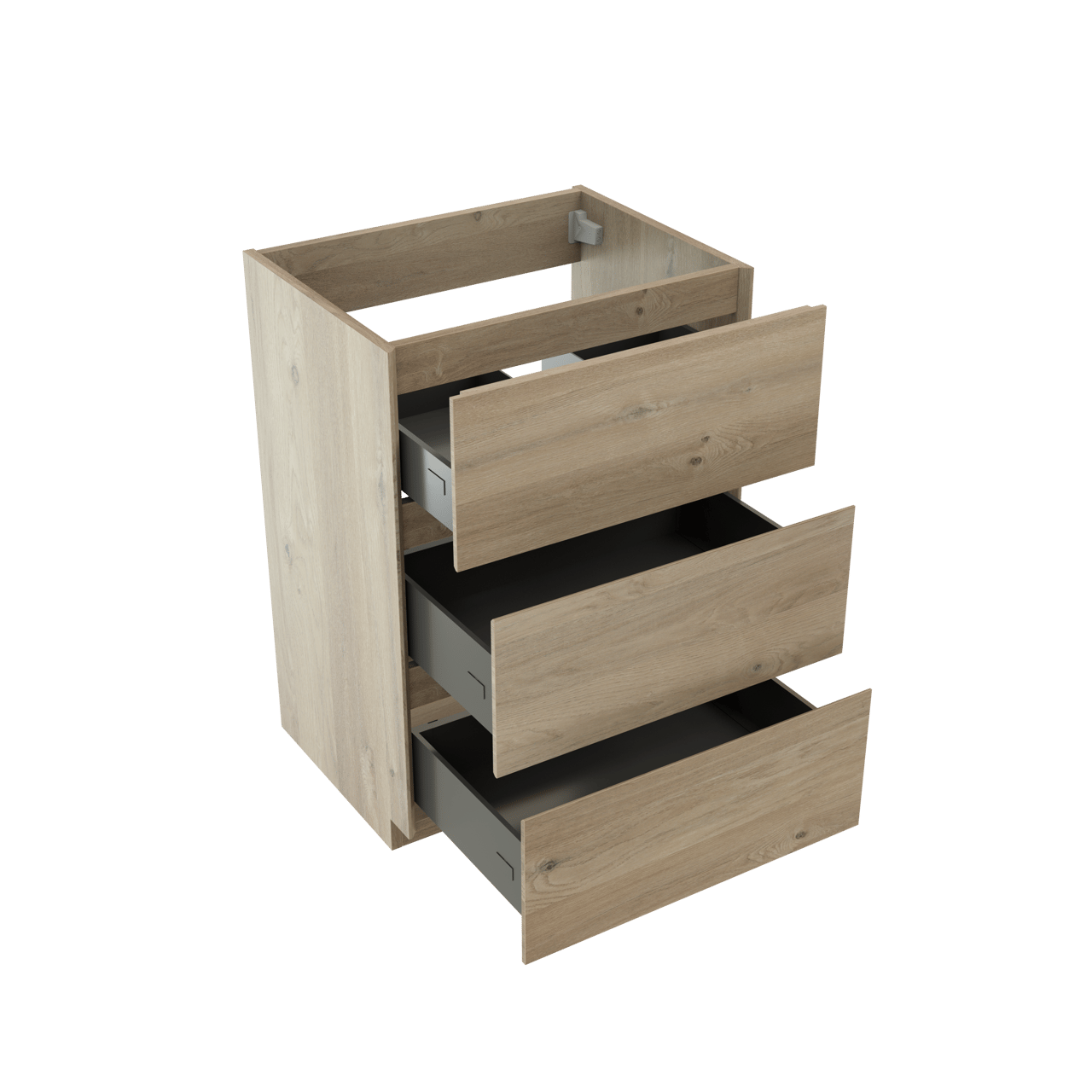 Storke Edge stehender Waschbeckenunterschrank: 60 x 46 cm, Eiche rustikal, 3 Schubladen
