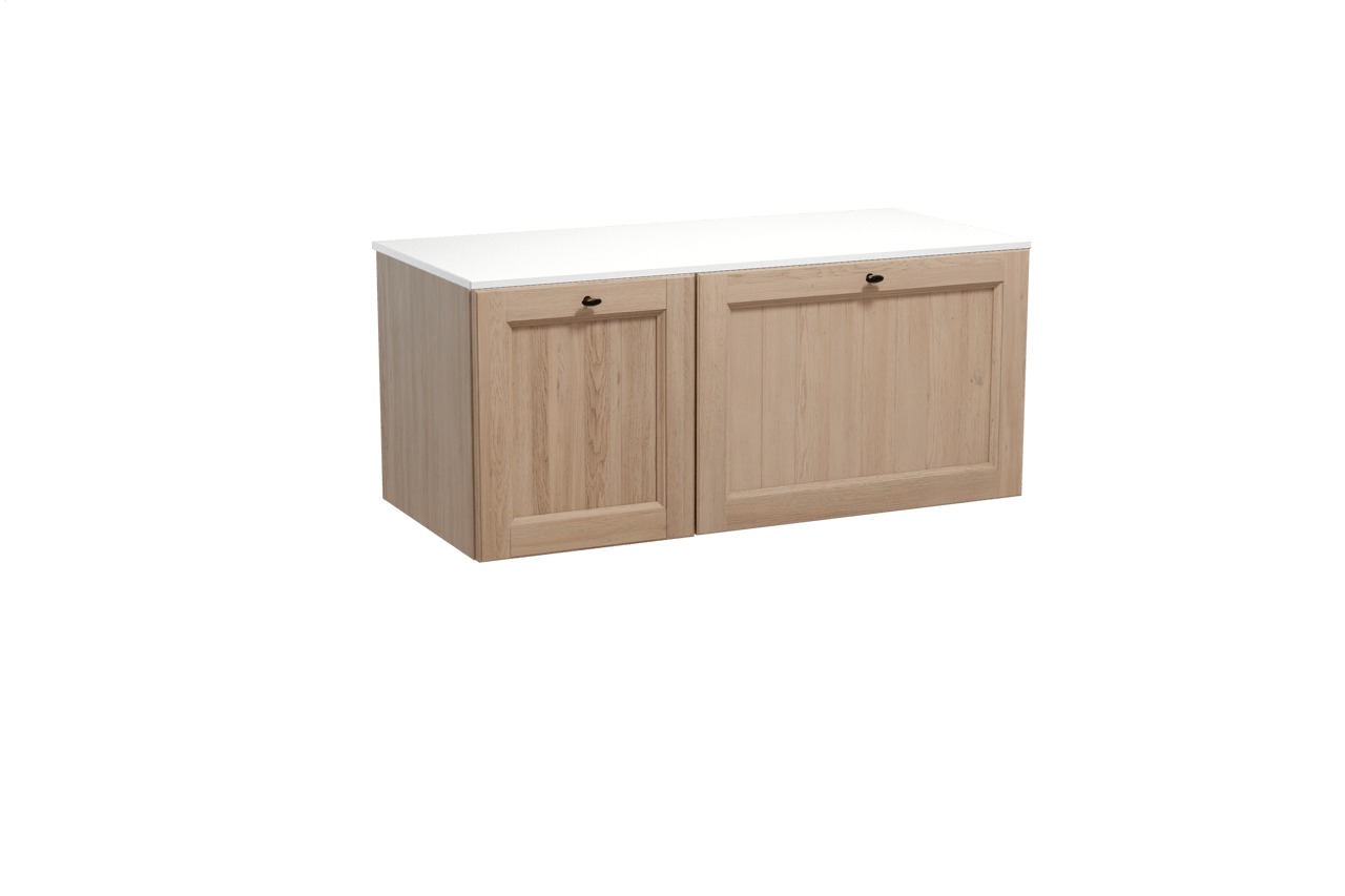 Balmani Lemon meuble salle de bains suspendu 120 x 55 cm chêne vieilli avec Stretto tablette simple ou double en solid surface blanc mat