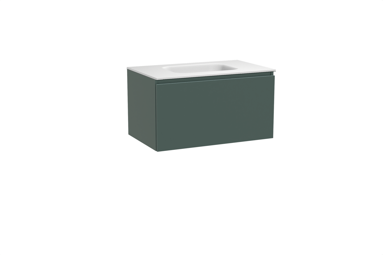 Balmani Sfera meuble salle de bains suspendu 90 x 55 cm forest avec Tablo Arcato plan simple en solid surface blanc mat