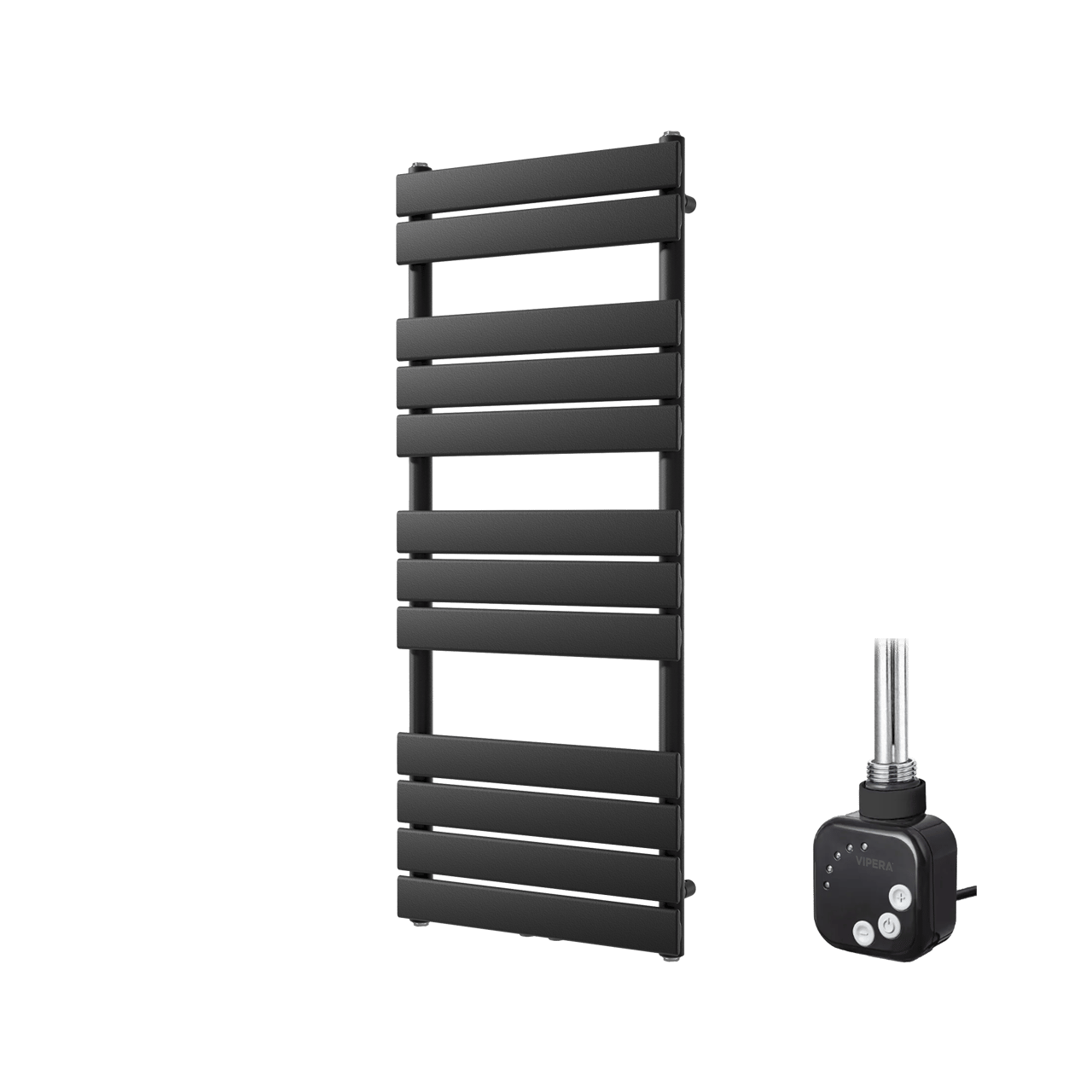Vipera Vulcan enkele handdoekradiator 50 x 120 cm elektrische verwarming mat zwart zij- en middenaansluiting 500W, weerstand inbegrepen