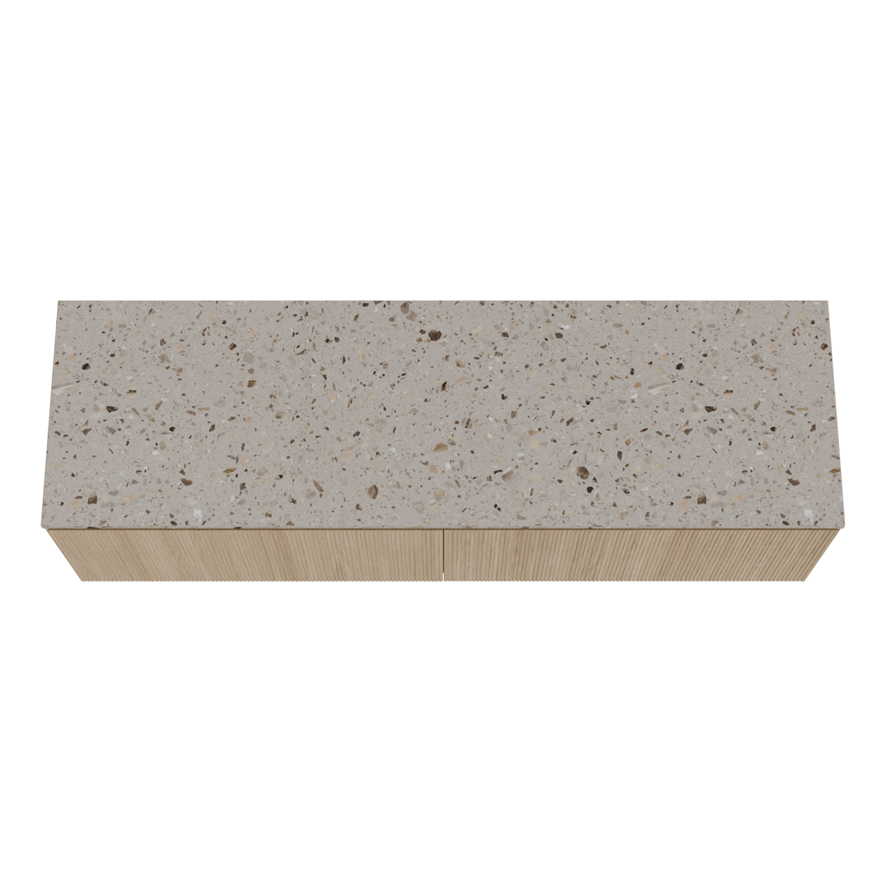 Balmani Fila hängendes Möbelstück Set: 180 x 55 cm, Naturbelassene Eiche, mit Stretto Einzel- oder Doppel Waschtischplatte, Terrazzo in Greige, Vertikale symmetrische gerade Rippe