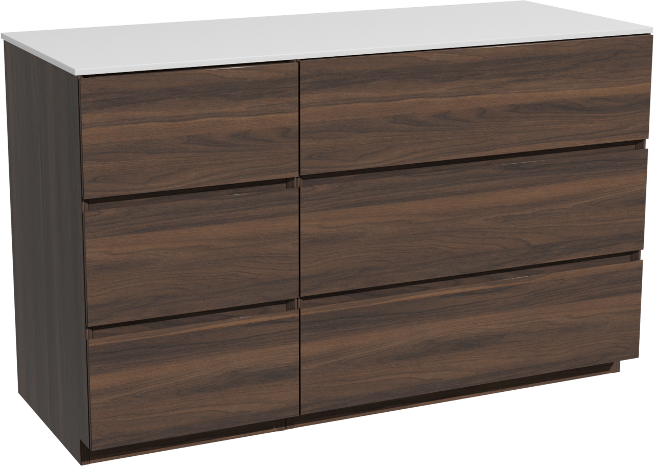 Storke Edge meuble salle de bains à poser 130 x 52 cm noyer avec Tavola tablette simple ou double en solid surface blanc mat