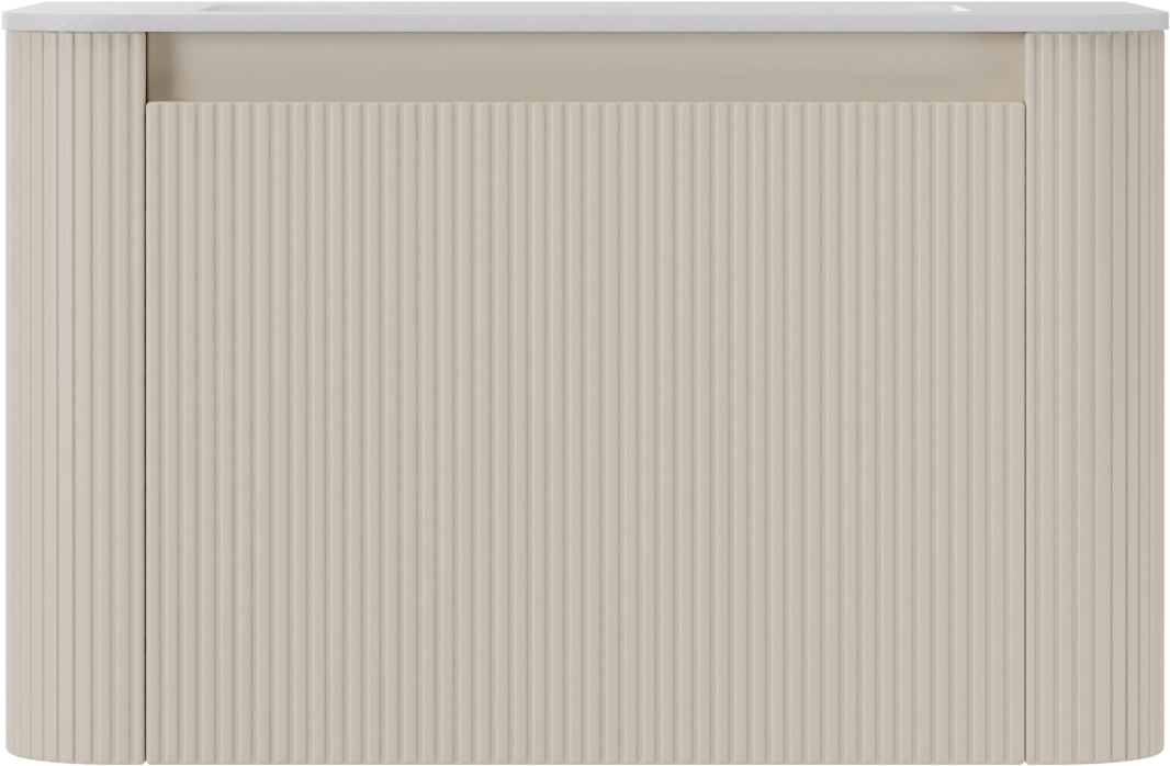 Storke Soft meuble salle de bains suspendu 80 x 46 cm Sand mat avec Mata Soft plan simple en Solid Surface blanc mat, Nervure droite symétrique verticale