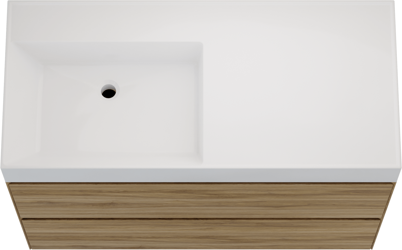 Balmani Mitra Compact meuble salle de bains suspendu 100 x 46 cm chêne sauvage avec Argila vasque asymétrique gauche en marbre composite blanc brillant