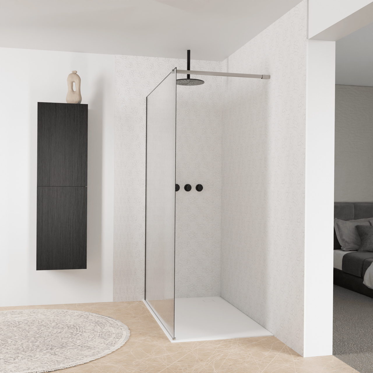Balmani Modular Walk-In Dusche: 140 x 200 cm, Ribs, inklusive Coating, Profil Brushed Inox