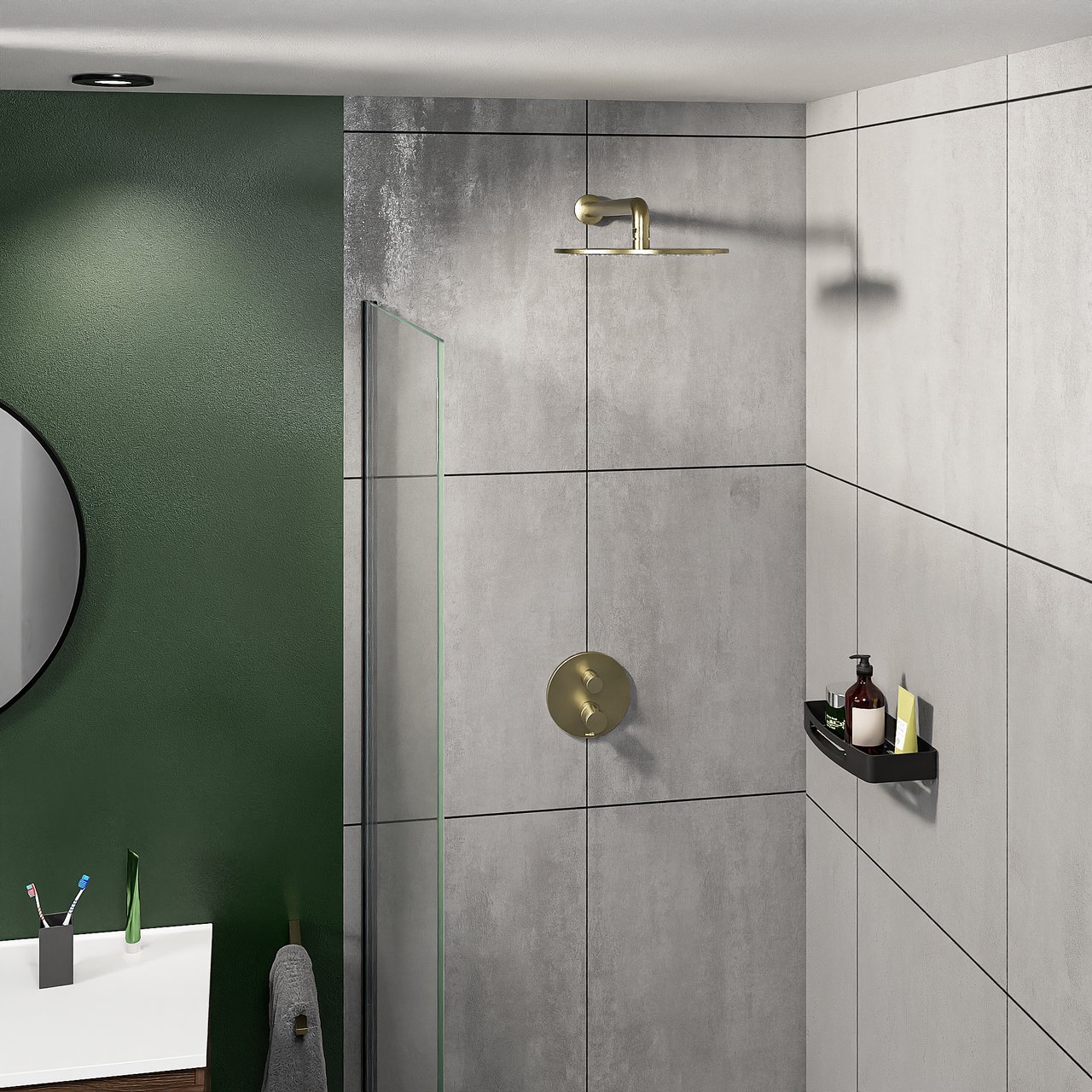 Blaufoss Smartbox Round Thermostat-Duscharmatur: Unterputz, 2 oder für 3 Verbraucher, Brushed Champagne Gold, Einbauelement inklusive