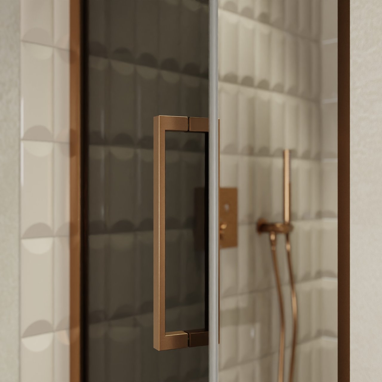 Balmani Senses Design porte pivotante à gauche 90 cm x 210 cm verre fumé, Profil Brushed Rosegold, coating inclus
