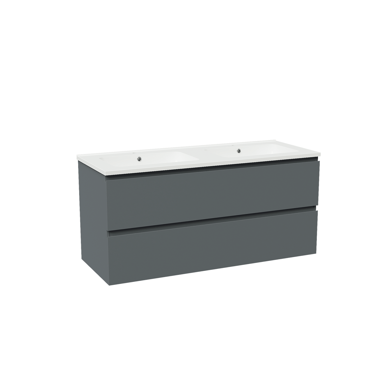 Linie Lado meuble salle de bains suspendu 120 x 46 cm bleu anthracite avec Vano double vasque en marbre composite blanc brillant