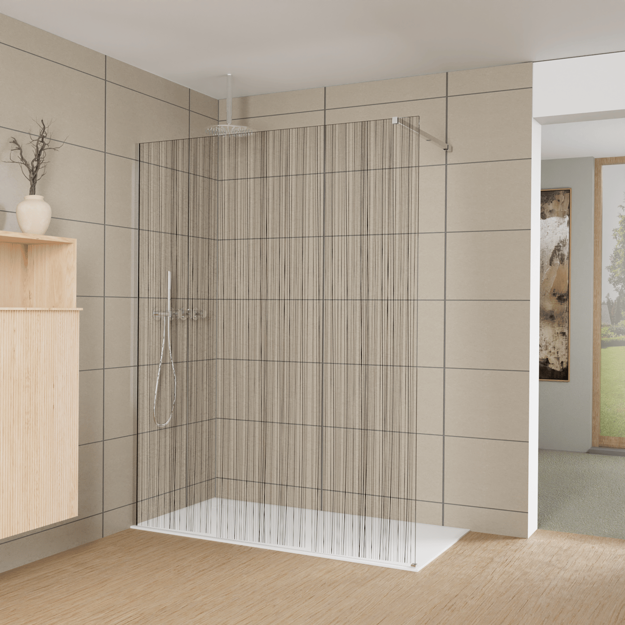 Balmani Modular douche à l'italienne: 160 x 200 cm, Mikado, Profil Chrome brillant