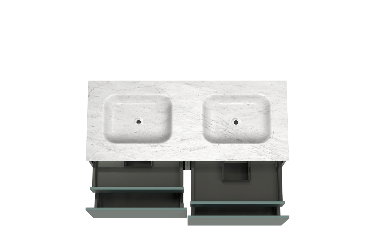 Balmani Sfera zwevend badkamermeubel 135 x 55 cm forest met Tablo Arcato dubbele wastafel in marmer carrara