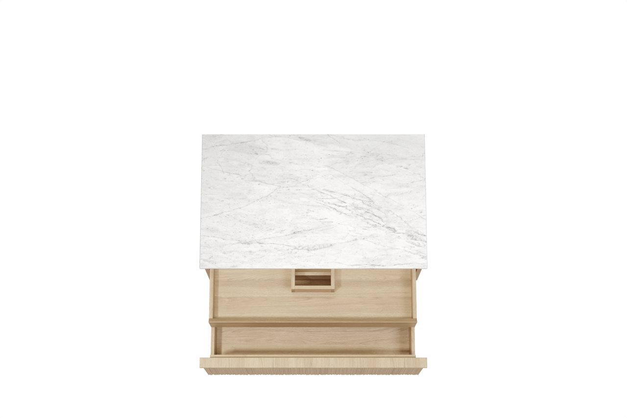 Balmani Forma zwevend badkamermeubel 90 x 55 cm natuur eik met Stretto enkel tablet in marmer carrara, Verticale asymmetrische ronde ribbel