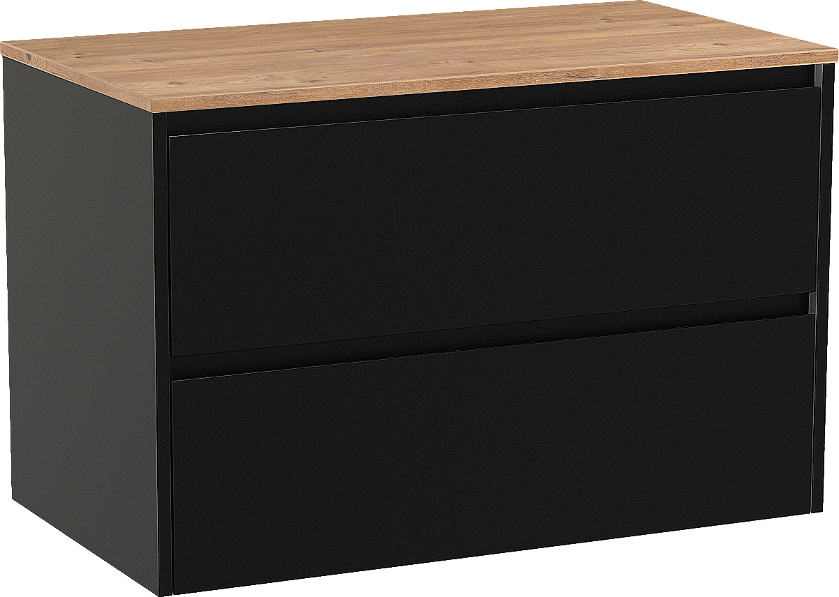 Storke Seda zwevend badmeubel 95 x 52 cm mat zwart met Panton enkel wastafelblad in melamine ruw eiken