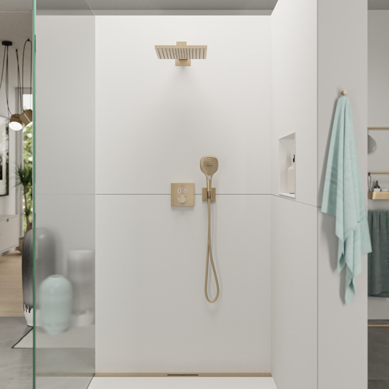 Hansgrohe Raindance E 300 vierkante regendouchekop met muursteun 30 x 30 cm Brushed Bronze