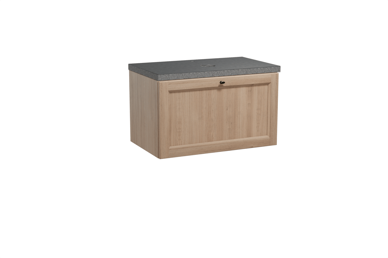 Balmani Lemon zwevend badkamermeubel 90 x 55 cm verweerde eik met Rock enkel tablet in graniet zwart