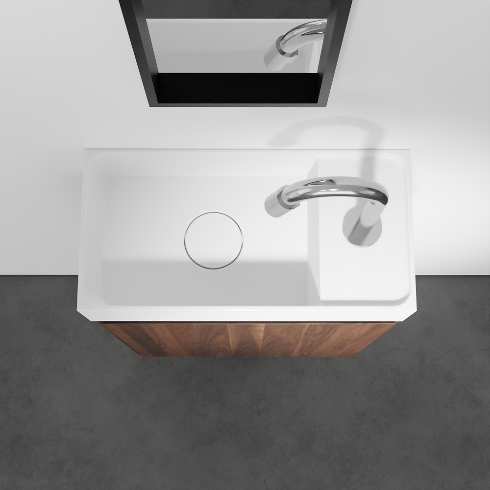 Balmani Mitra zwevend toiletmeubel 42 x 21 cm amerikaans notenhout met Dama wastafel in matte Solid Surface