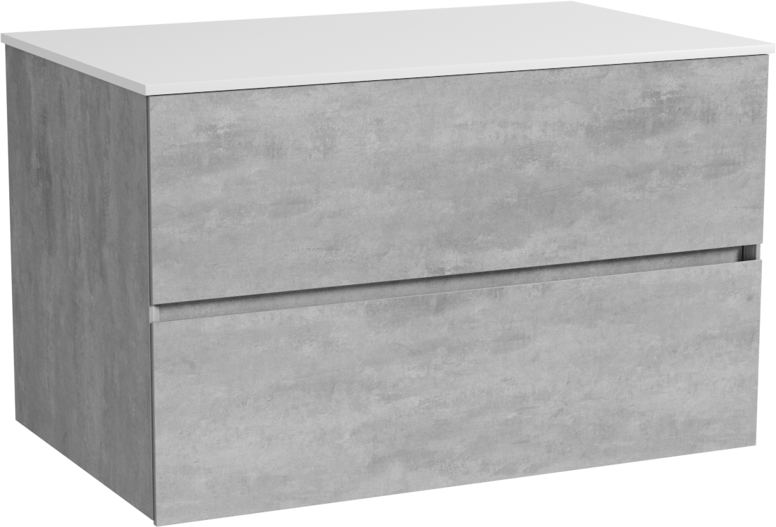 Storke Edge meuble salle de bains suspendu 85 x 52 cm béton gris foncé avec Tavola tablette simple en solid surface blanc mat