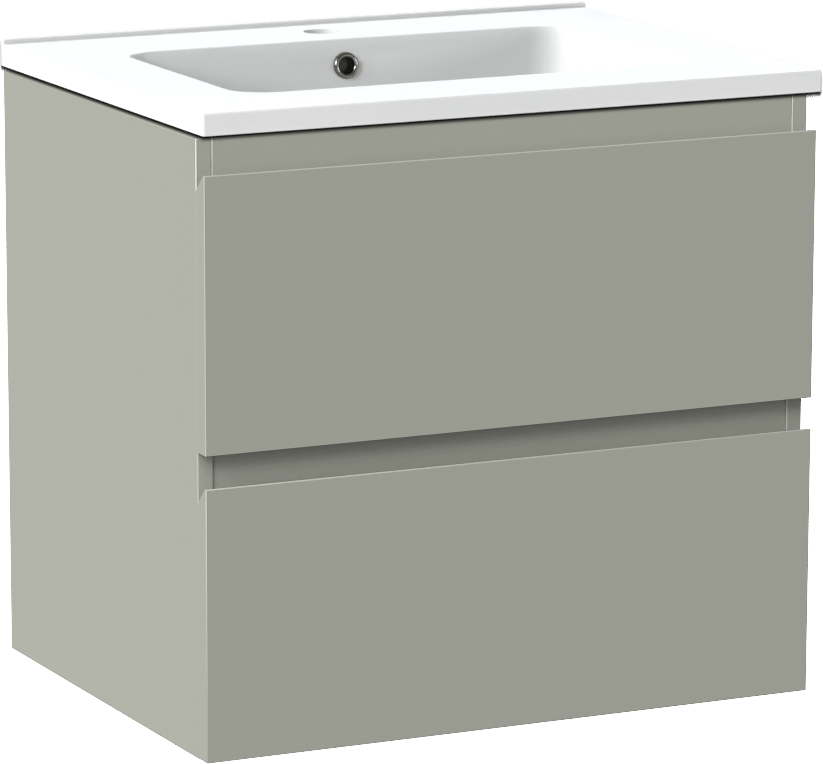 Linie Lado zwevend badmeubel 60 x 46 cm greige met Vano enkele wastafel in composietmarmer mat wit