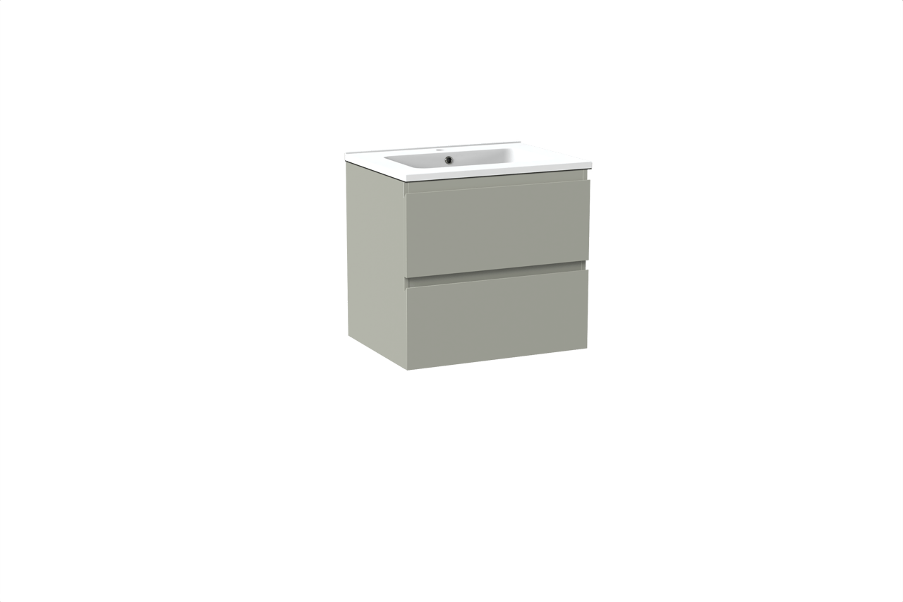 Linie Lado meuble salle de bains suspendu 60 x 46 cm greige avec Vano plan simple en marbre composite blanc mat