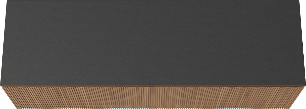 Balmani Eclips hängendes Möbelstück Set: 180 x 55 cm, Teak, mit Stretto Einzel- oder Doppel Waschtischplatte Granit poliert, Vertikale symmetrische gerade Rippe